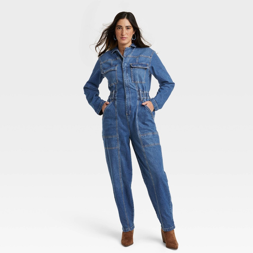 Women's Long Sleeve Denim Jumpsuit - Universal Thread™ Indigo 8