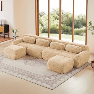AENKYO 149" Oversized 6-Seater Sectional Sofa with 2 Ottomans, Convertible Sleeper - No Assembly Required for Living Room Sofa, Chocolate - 1 of 4