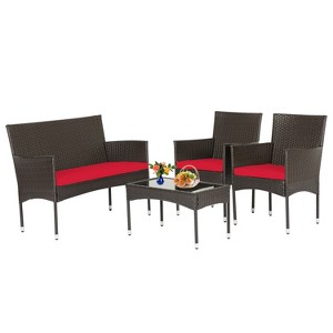BestMassage Patio Furniture Set 4 Pieces with Glass Topped Coffee Table Cushions - 1 of 4