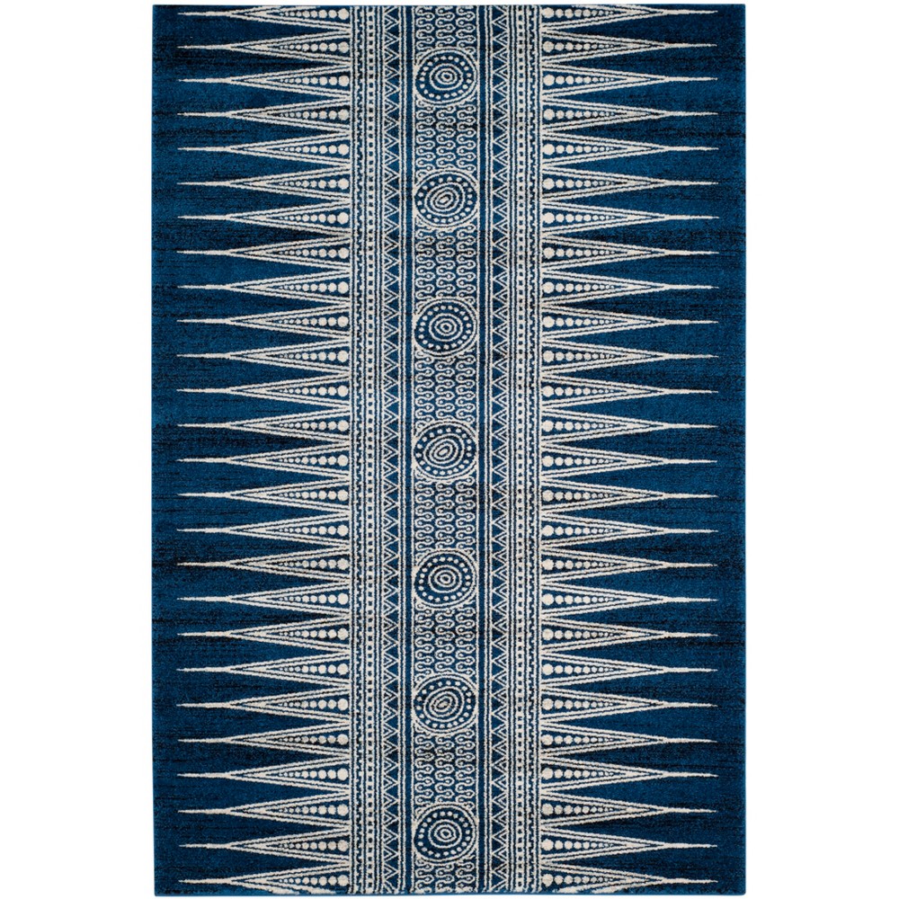 6'7inx9' Geometric Design Loomed Area Rug Dark Blue/Ivory - Safavieh