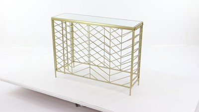 Elegant Gold Metal and Mirrored Glass Console Table Set, 42" and 39"W
