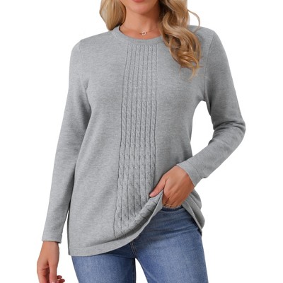 INSPIRE CHIC Women's Crew Neck Long Sleeve Ribbed Knit Casual Sweater Top