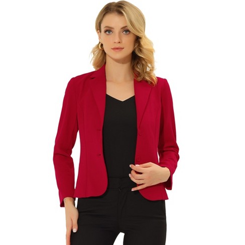 Allegra K Women's Work Office Lapel Collar Stretch Suit Blazer Red ...