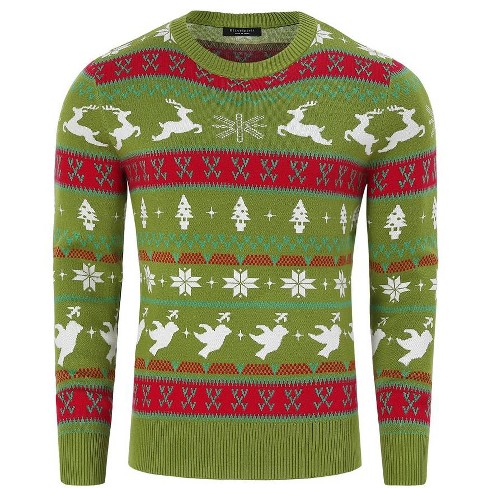 Ugly Christmas Sweaters for Men Long Sleeve Crew Neck Knitted Pullover Reindeer Print Knitwear