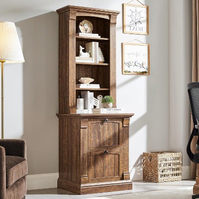 SinCiDo Storage Bookcase, 72" Tall Farmhouse Upright Bookcase w/ 4 Layer Open Adjustable Bookshelves & 2 Drawers, Adjustable File Rack, Home or Office