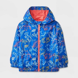 Toddler Boys' Dinosaur Printed Full Zip Windbreaker Jacket - Cat & Jack™ Blue - 1 of 4