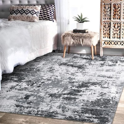 Modern Washable Area Rug - Neutral Abstract Design, Non-Slip Backing, Stain-Resistant Low Pile for Living Room, Bedroom & Office