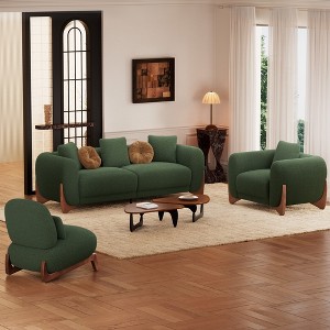 Modern Boucle Fabric Sofa Set - 1 Sofa and 2 chairs with Sleek Wooden Legs for Living Room or Home Office - Morden Fort - 1 of 4
