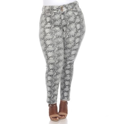 Plus Size Faux Suede Snake Print Pants - White Mark