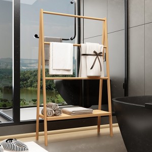 Bamboo Ladder Towel Rack, Freestanding Clothing Rack with Storage Shelf, Bathroom Drying Stand, Display Stand for Bedroom Dressing Room Laundry - 1 of 4
