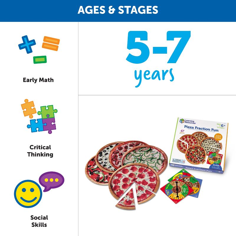 Learning Resources Pizza Fraction Fun Game, 13 Fraction Pizzas, 16 Piece Game, Ages 6+, 4 of 6