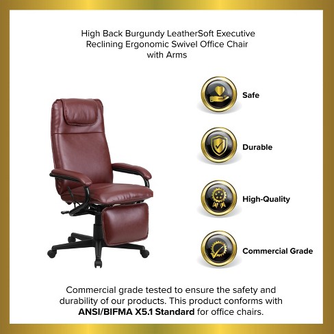 Emma And Oliver High Back Burgundy Leathersoft Executive Reclining  Ergonomic Office Chair - Arms : Target