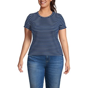 Lands' End Women's Drapey Rib Fitted Short Sleeve Mini T-Shirt - 1 of 3
