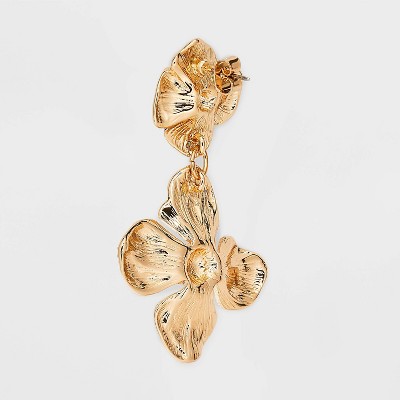 Metal Floral Double Drop Earrings - A New Day&#8482; Gold