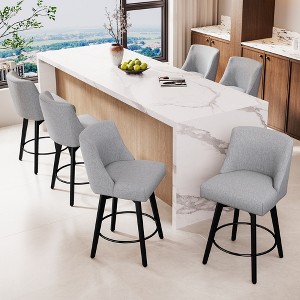 Dyonery 26" Swivel Counter Height Bar Stools with Backrests, Upholstered Seats & Wood Legs for Kitchen Island - 1 of 4