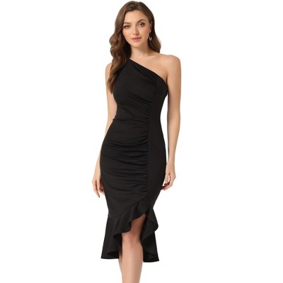 INSPIRE CHIC Women's One Shoulder Sleeveless Ruched Party Fishtail Midi Dress