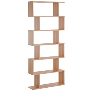Aghana Digitals 75.5" H Modern S-Shaped 6-Shelf Oak Bookcase - E1 Engineered Wood Storage Display - 1 of 4