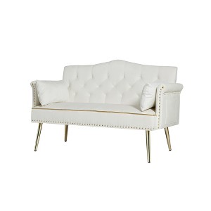Dexmalle Cream White Velvet Loveseat Sofa - 1 of 4