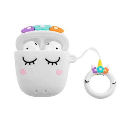 Insten Cute Case Compatible with AirPods 1 & 2 - Unicorn Cartoon Silicone Cover with Ring Strap, White