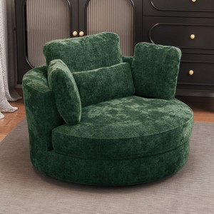 Hrinhom 50.2"W Accent Barrel Chair,360° Swivel Club Chair with Metal Base - 1 of 4