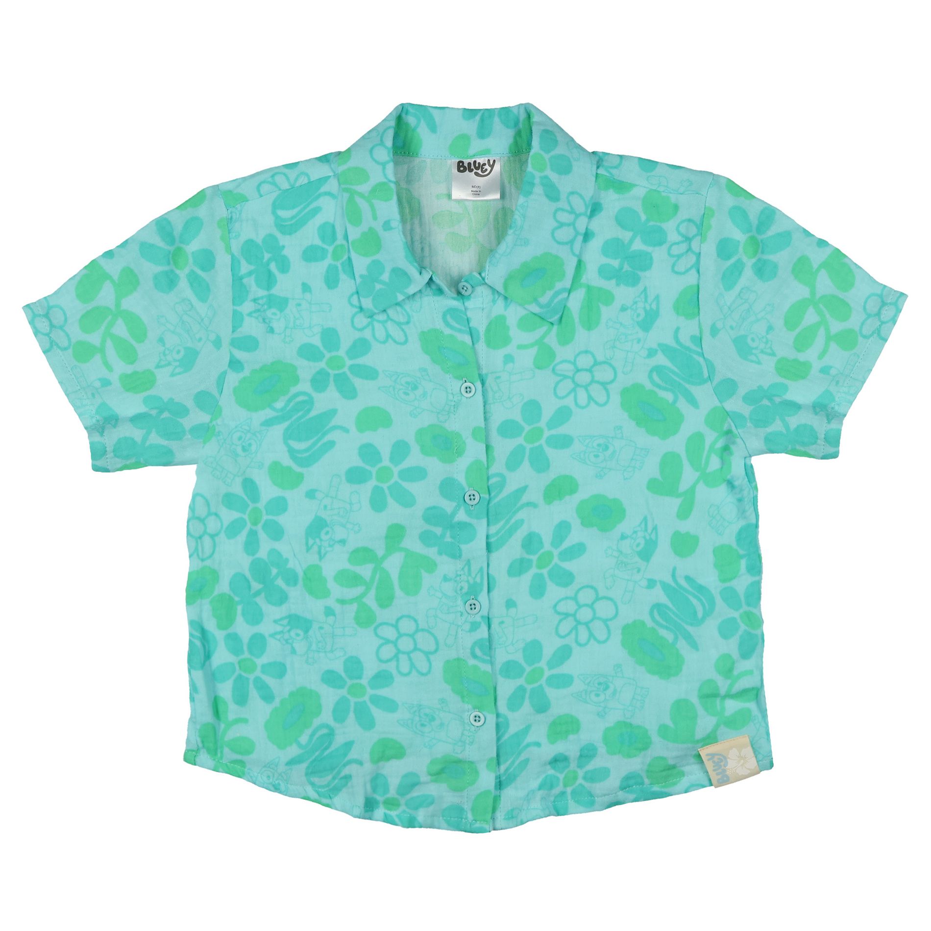 Seven Times Six Mad Engine Bluey Boys' Button-Up Collared T-Shirt Floral Short Sleeve