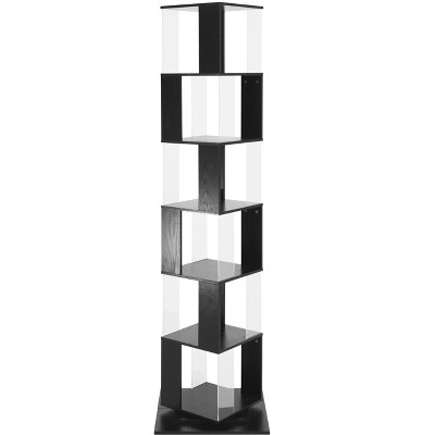 VYNXARIA Simple Black 6 - Tier Rotating Bookcase with Acrylic Plate for Living Room Decoration
