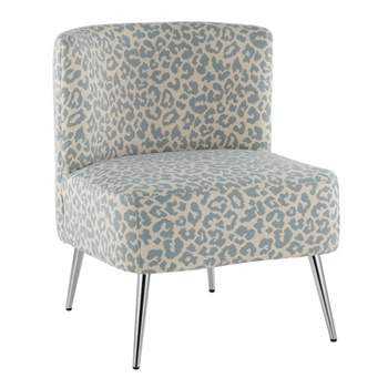 Fran Contemporary Slipper Chair Chrome/Blue Leopard Fabric - LumiSource