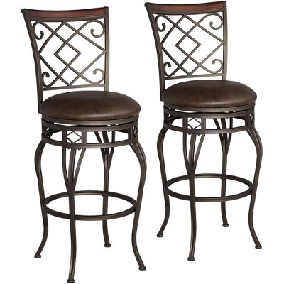 Kensington Hill Hartley 30" Wood and Bronze Metal Swivel Bar Stools Set of 2