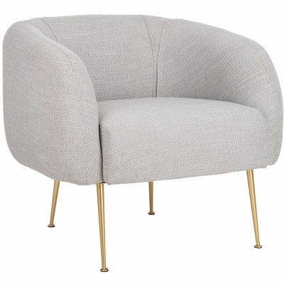 Alena Transitional Barrel Accent Chair in Light Grey with Gold Legs