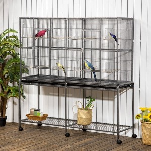LOVMOR 65" Double Rolling Metal Bird Cage Feeder with Detachable Rolling Stand - 1 of 4
