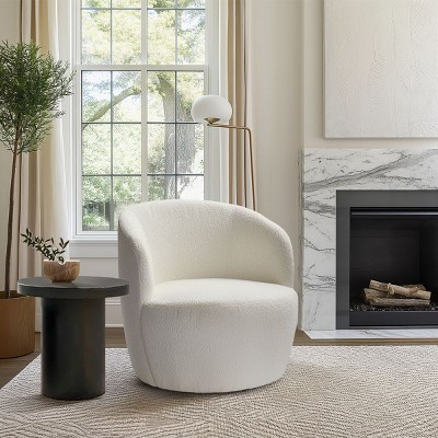 27.5" Swivel Barrel Chair, 360° Rotating Upholstered Accent Chair with Armrests, Boucle Fabric Lounge Seat-The Pop Home