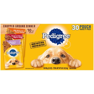 Pedigree Pouch Chopped Ground Dinner Beef, Bacon &#38; Chicken Wet Dog Food - 3.5oz/30ct Variety Pack