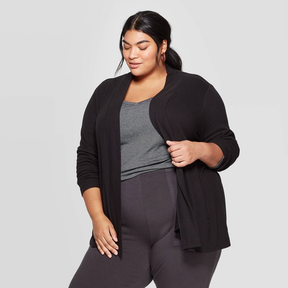 Women's Plus Size Collared Open Layering Cardigan - Ava & Viv Black X was $27.99 now $19.59 (30.0% off)