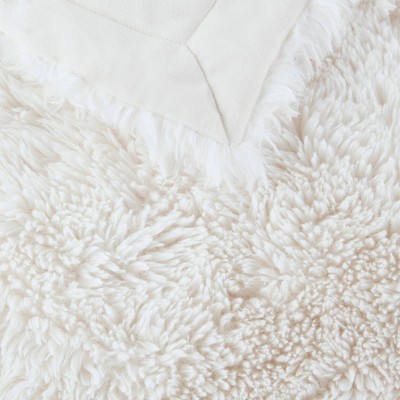 Ivory Faux Fur and Velvet Reversible Throw Blanket 50x60"