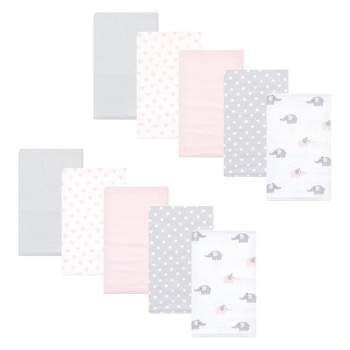 Hudson Baby Infant Girl Cotton Flannel Burp Cloths, Pink Gray Elephant, One Size