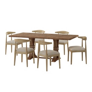 Christopher Knight Home Covey 7 Pieces Contemporary Upholstered Wood Expandable Dining Set - 1 of 4