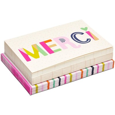 Paper Junkie 24 Pack Merci Thank You Cards with Striped Envelopes (6 x 4 Inches)