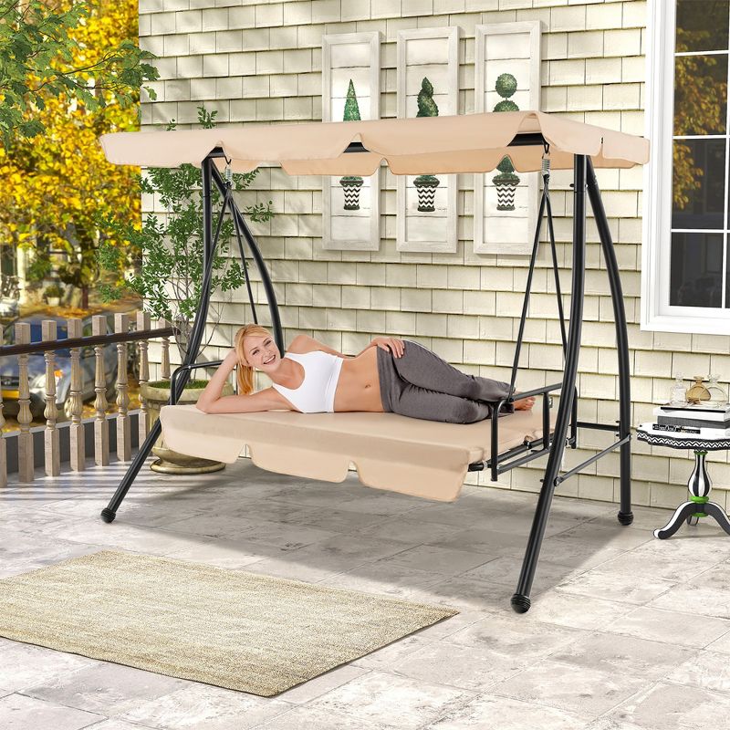 Costway Outdoor Swing Chair Glider Patio Hammock Converting Flatbed w/ Adjustable Canopy, 5 of 11
