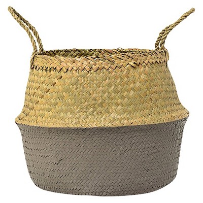 Seagrass Basket with Handles 12" x 15" Natural/Gray - 3R Studios