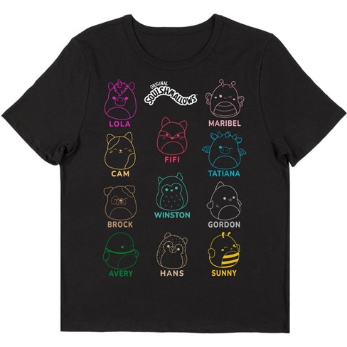 Squishmallows Neon Character Art Crew Neck Short Sleeve Black Women’s T ...