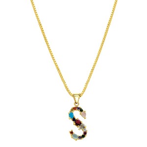 Adornia 14k Gold Plated Multi Color Stone Initial Necklace - 1 of 4