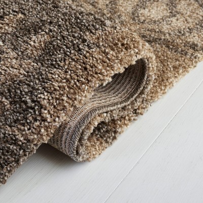 Handmade Smoke and Beige Floral Shag Rug, 27" x 11"