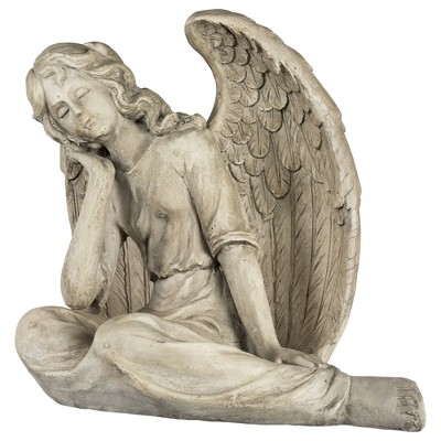 Graceful 17" Gray Polyresin Sitting Angel Garden Statue