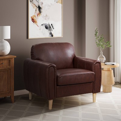 Serta Dublin Chair Brown: Faux Leather Upholstered, Tufted Back, Wood ...