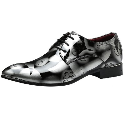 Santimon Men's Floral Printed Patent Leather Lace-Up Dress Oxford Shoes