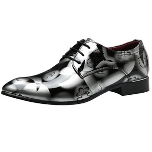 Santimon Men's Floral Printed Patent Leather Lace-Up Dress Oxford Shoes - 1 of 4