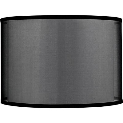 Black Organza Medium Double Drum Lamp Shade 16" Wide x 11" High (Spider) Replacement with Harp and Finial