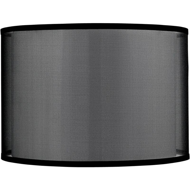 Springcrest Black Organza Medium Double Drum Lamp Shade 16" Wide x 11" High (Spider) Replacement with Harp and Finial, 1 of 10