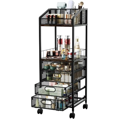 Makeup Organizer Storage Cart - Floor Skincare Make Up Storage with 4 Drawers, Rolling Makeup