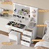 Vanity Desk, Makeup Vanity Desk With Mirror & 9 LED Lights, 5 Large Drawers, 3-Tier Open Shelves For Bedroom - 2 of 4